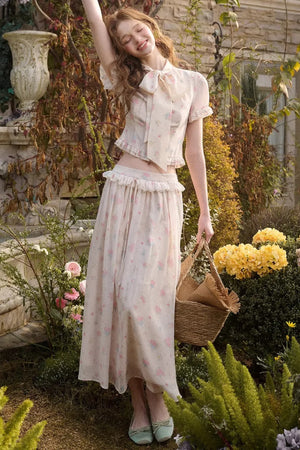 Mediterranean Print Chiffon Skirt Set-Up