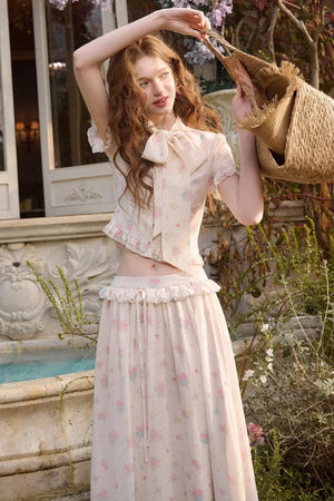 Mediterranean Print Chiffon Skirt Set-Up