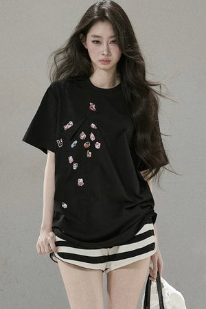 Meow-Chan Print Oversized Blouse