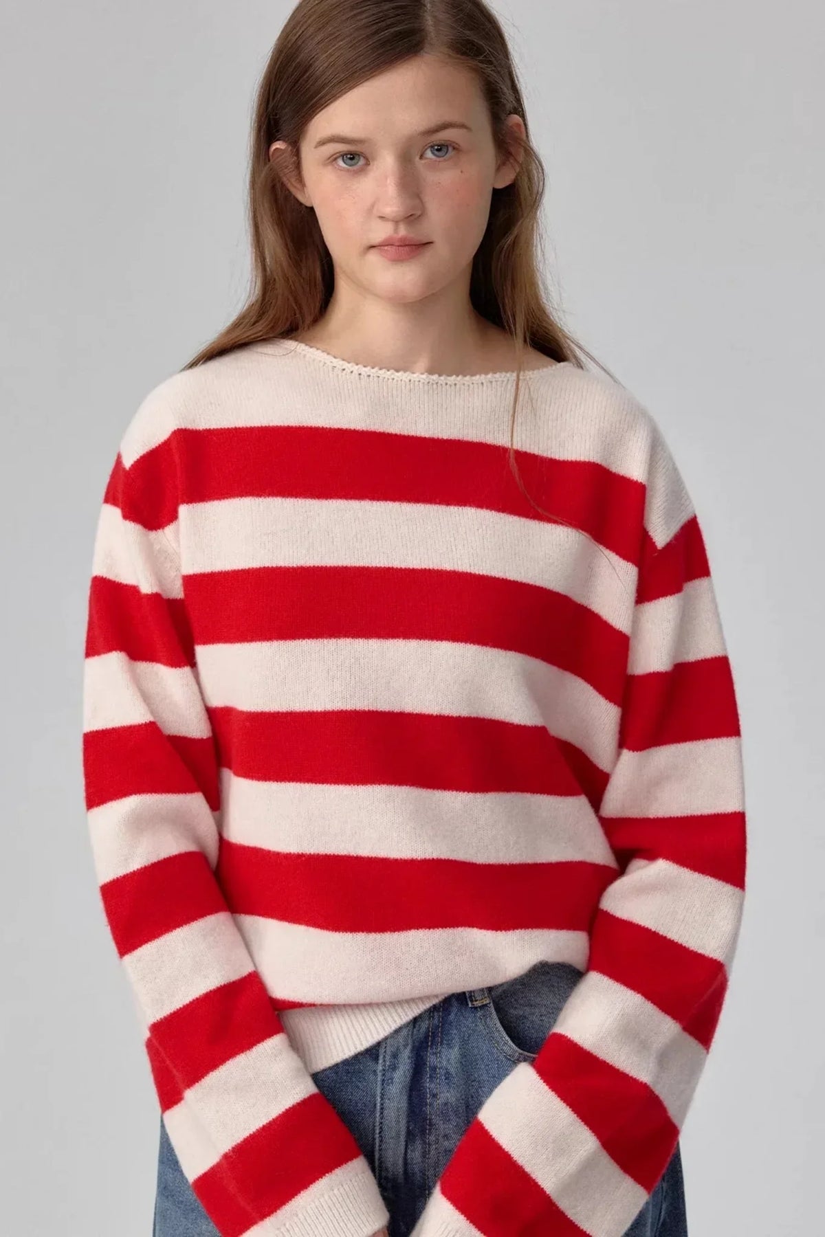 Merino Wool Red Striped Sweater