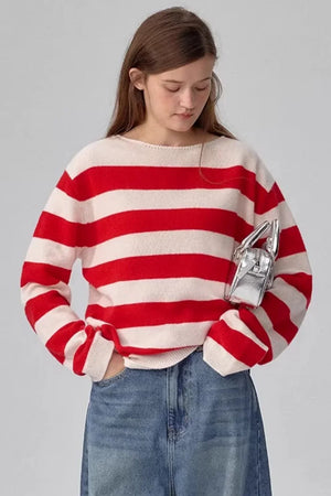 Merino Wool Red Striped Sweater
