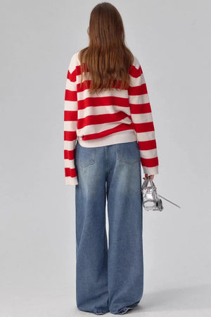Merino Wool Red Striped Sweater