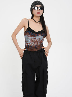 Mesh Letter Stitching Top