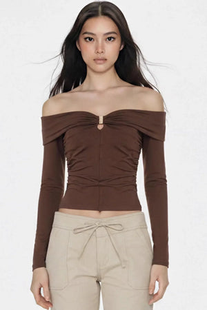 Metal Buckle Off-Shoulder Top
