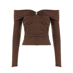 Metal Buckle Off-Shoulder Top