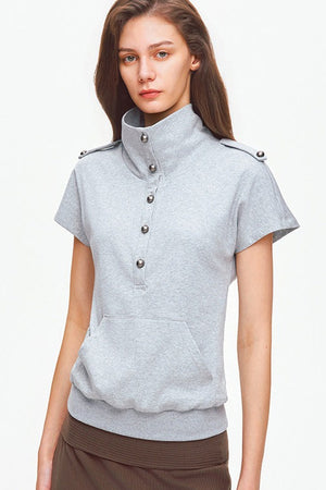 Metal Button Military Epaulet Knit Top
