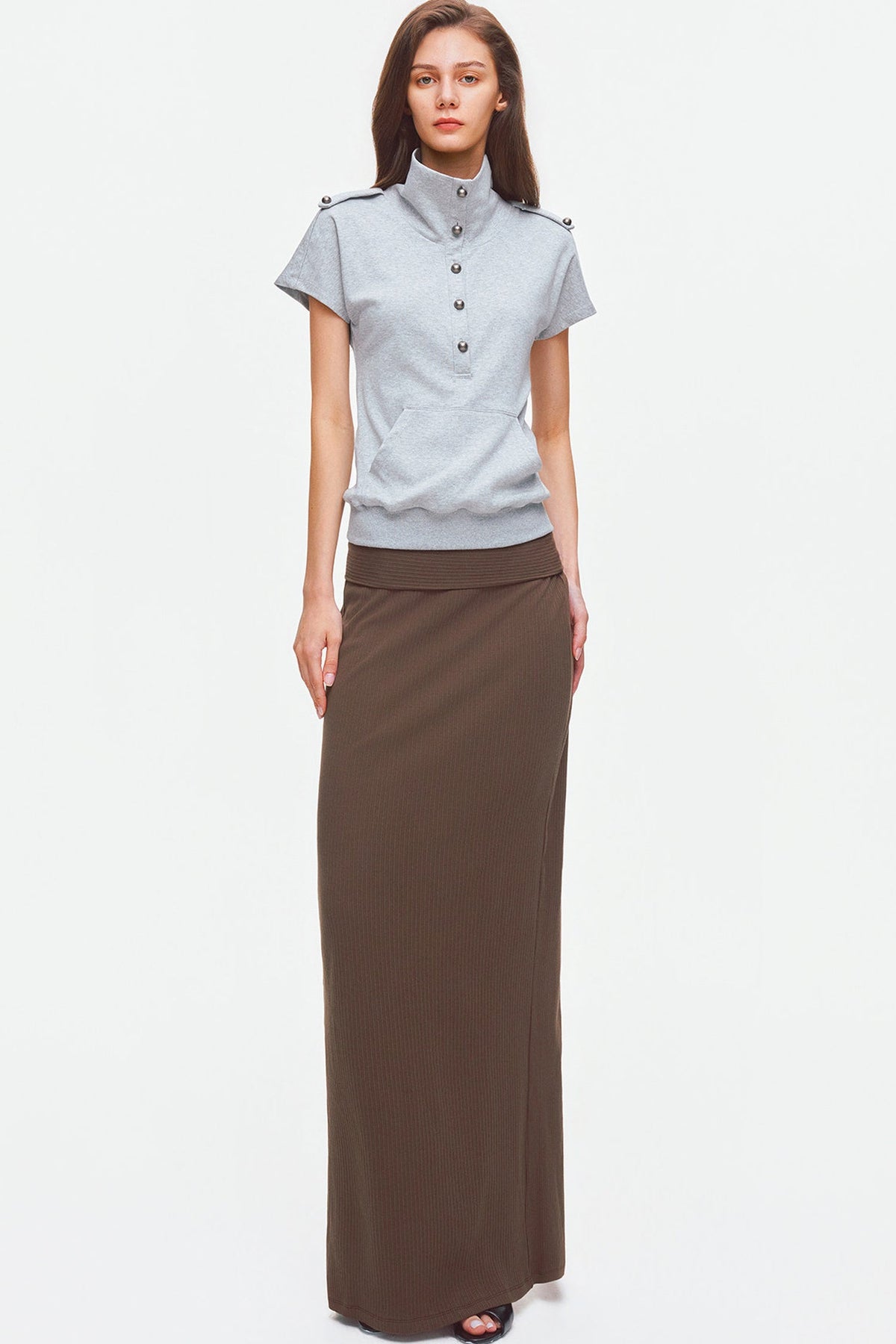 Metal Button Military Epaulet Knit Top