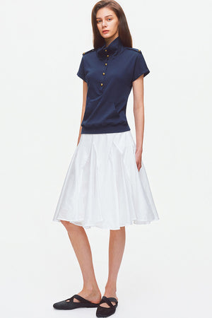 Metal Button Military Epaulet Knit Top