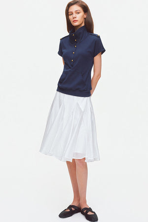 Metal Button Military Epaulet Knit Top