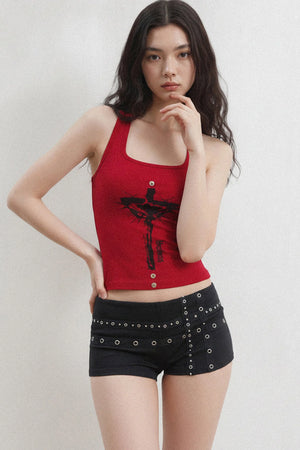 Metal Rivet Cross Strap Low-Waist Shorts