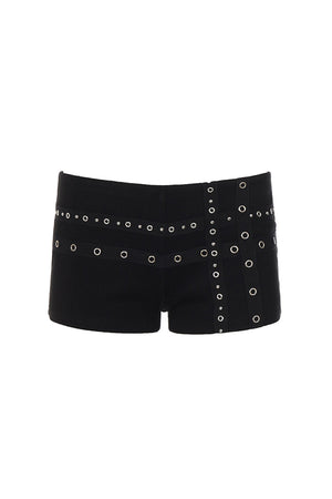 Metal Rivet Cross Strap Low-Waist Shorts