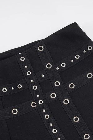 Metal Rivet Cross Strap Low-Waist Shorts