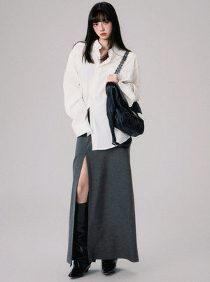 Mid-Rise Slit Maxi Skirt