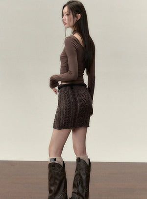 Midi slouchy knitted cardigan with skirt set