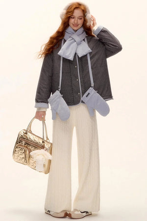 Milk Blue Plaid Cotton Jacket Set