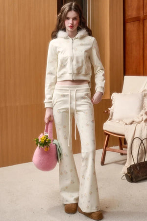 Milky Way Floral Fur Collar Jacket Set-Up