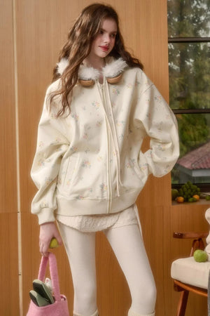 Milky Way Floral Fur Collar Jacket Set-Up