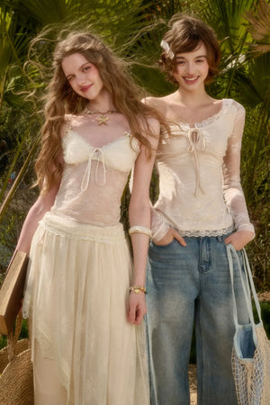 Milky Way Lace Ruched Top
