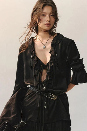 Minimalist Ruffle Black Shirt