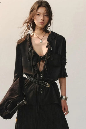 Minimalist Ruffle Black Shirt