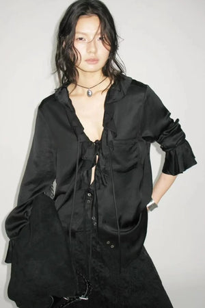 Minimalist Ruffle Black Shirt