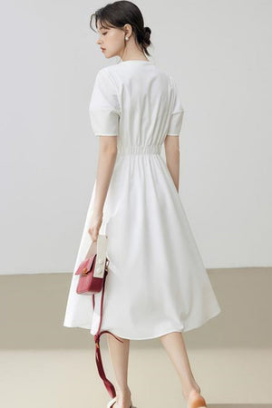 Minimalist Solid Puff Sleeve Dress