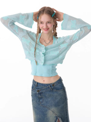 Mint Bow Sunscreen Knit Cardigan Coat