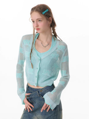 Mint Bow Sunscreen Knit Cardigan Coat