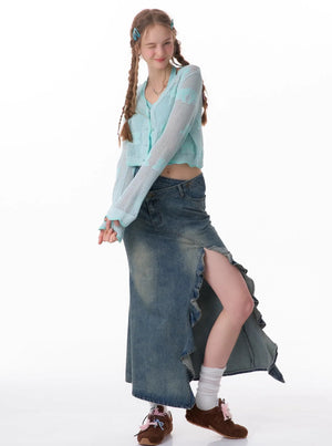 Mint Bow Sunscreen Knit Cardigan Coat