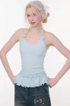 Mint Candy Lace Polka Dot Top