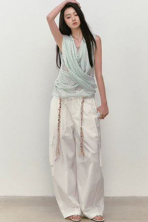 Mint Floral Cross-Neck Camisole Top