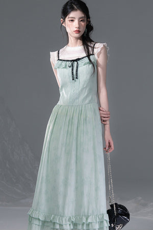 Mint Green Lace Spliced Camisole and Dress Set