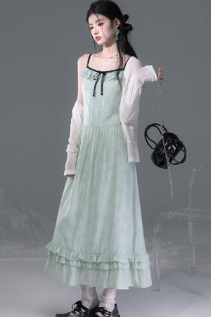 Mint Green Lace Spliced Camisole and Dress Set