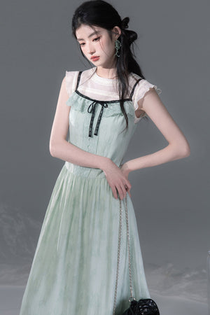 Mint Green Lace Spliced Camisole and Dress Set