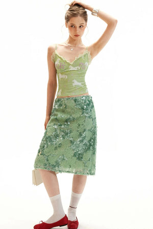 Mint Sequin Embroidered Skirt