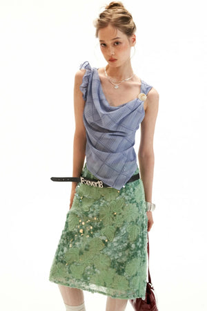 Mint Sequin Embroidered Skirt
