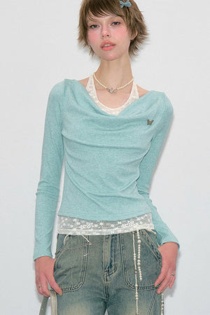 Mist Blue-Green Knitted Top