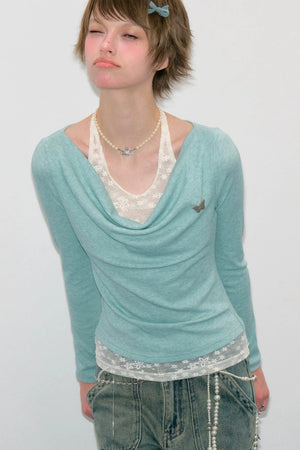 Mist Blue-Green Knitted Top