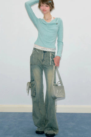 Mist Blue-Green Knitted Top