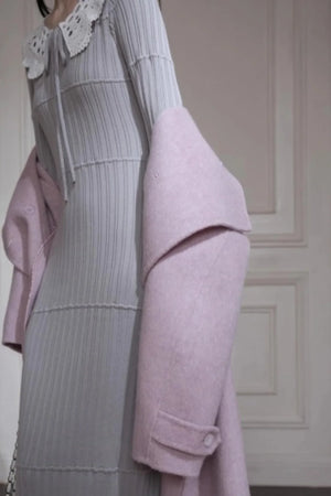 Mist Gray Lace Wool Dress