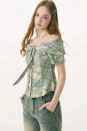 Mist Green Off-Shoulder Blouse