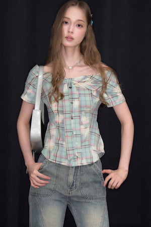 Mist Green Off-Shoulder Blouse