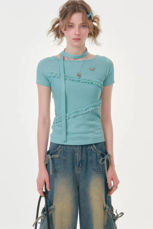 Misty Pleats Lace T-Shirt
