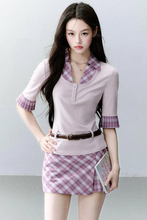 Misty Purple Patchwork Blouse Set-Up