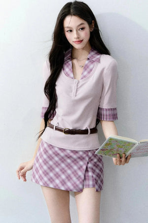Misty Purple Patchwork Blouse Set-Up