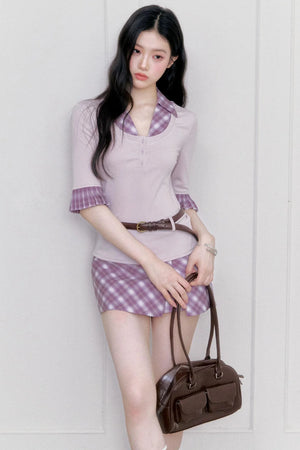 Misty Purple Patchwork Blouse Set-Up