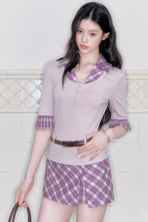 Misty Purple Patchwork Blouse Set-Up