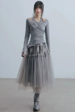 Misty Roaming Plaid Mesh Skirt