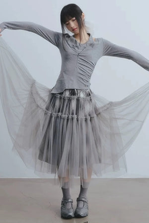 Misty Roaming Plaid Mesh Skirt