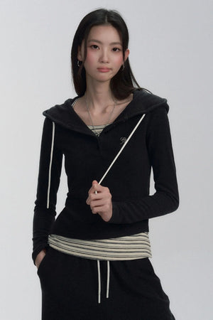 Mock Two-Piece Hooded Set-Up